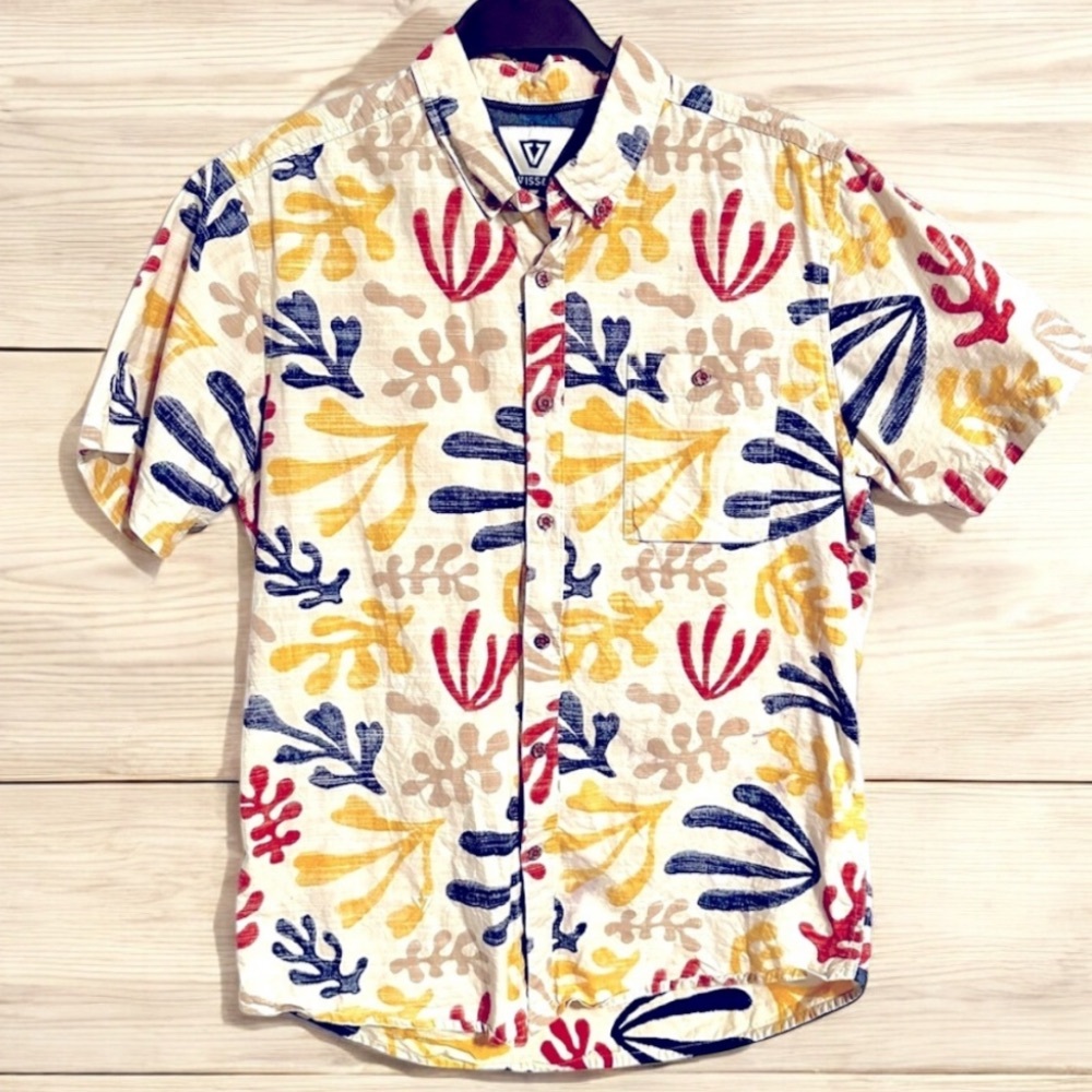 VISSLA Men Vissland Ecco SS Shirt Coral Floral Short Sleeve Beach Surf Vacation